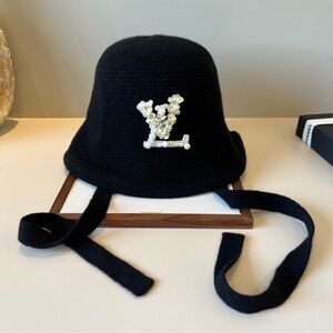 Louis Vuitton Black Hat with Pearl Decoration